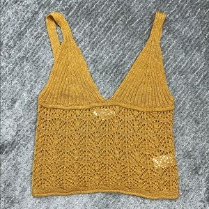 Mustard Knit Lace Women Top